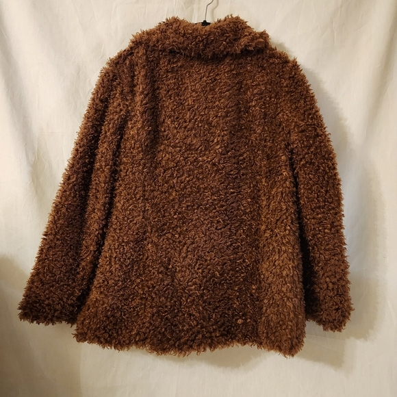 H & M Divided Cozy Brown Faux Fur Jacket Size M. Teddy Coat - Picture 2 of 5